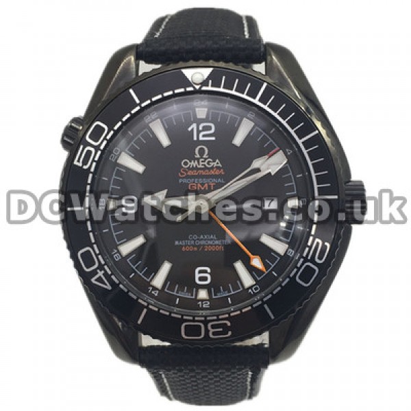 Cool Black Straps And Orange GMT Hands Omega Planet Ocean Replica Watches With Arabic Numerals