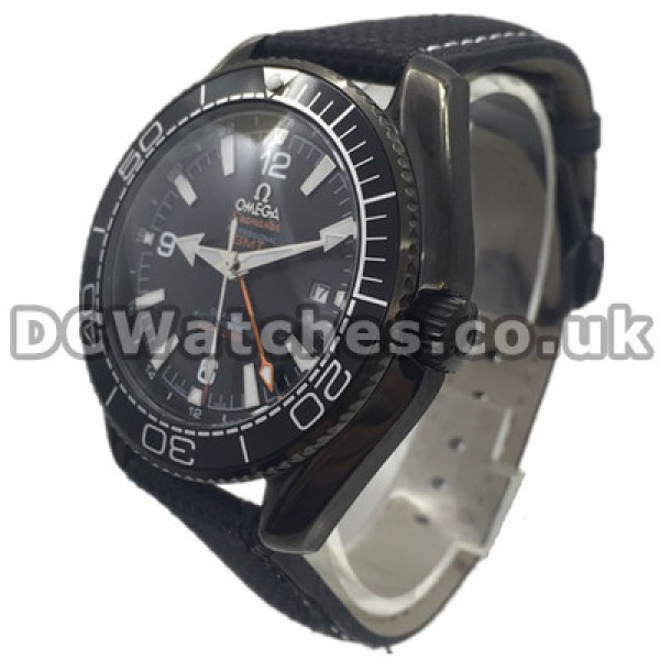 Cool Black Straps And Orange GMT Hands Omega Planet Ocean Replica Watches With Arabic Numerals