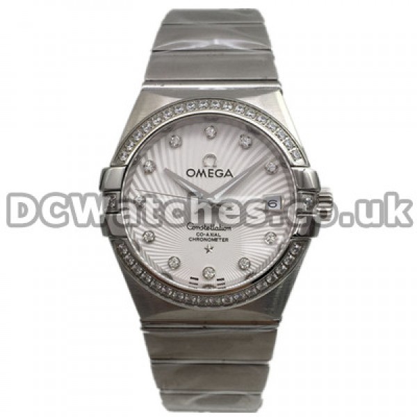 Attractive Diamond Indexes 35MM Omega Constellation Fake Watches With Steel Cases And Bracelets