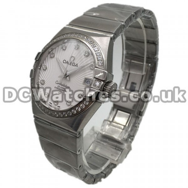 Attractive Diamond Indexes 35MM Omega Constellation Fake Watches With Steel Cases And Bracelets