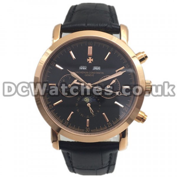 Elegant Black Butyl Dials Swiss Vacheron Constantin Overseas Fake Watches With 41MM Cases