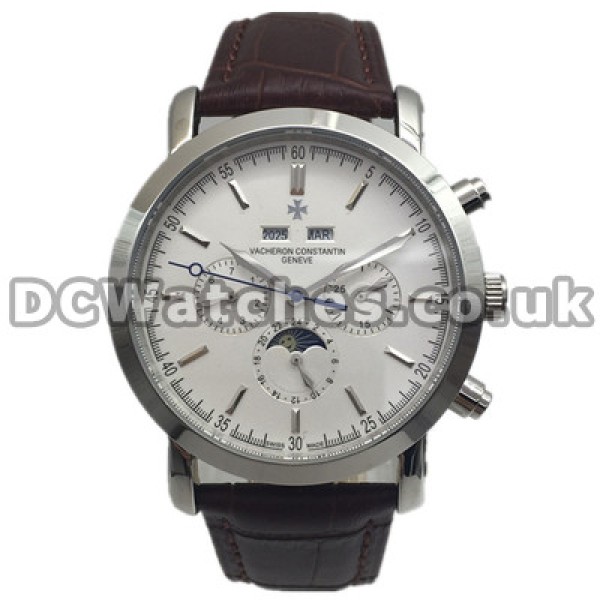 Hot-selling White Butyl Dials Vacheron Constantin Overseas Fake Watches With Steel Cases