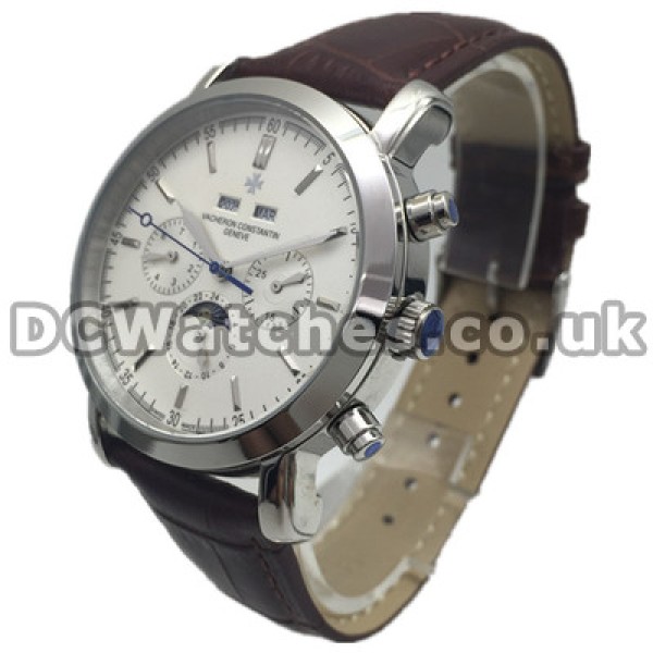 Hot-selling White Butyl Dials Vacheron Constantin Overseas Fake Watches With Steel Cases