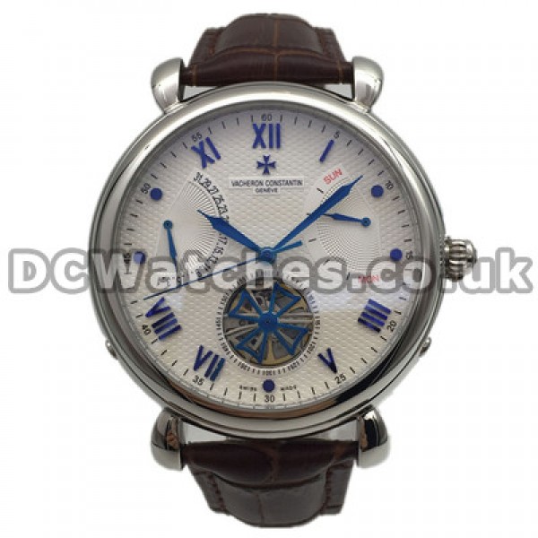 Pretty Blue Hands And Roman Numerals Swiss Vacheron Constantin Overseas Replica Watches With White Dials
