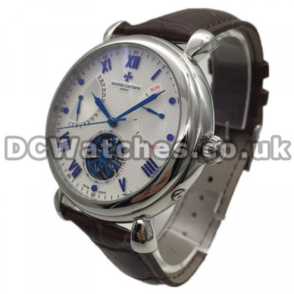 Pretty Blue Hands And Roman Numerals Swiss Vacheron Constantin Overseas Replica Watches With White Dials