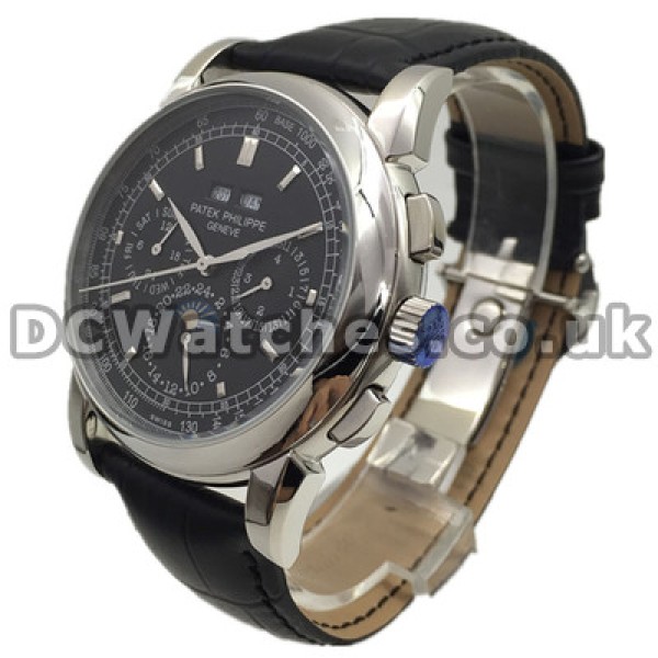 Cool 44MM Black Dials Patek Philippe Complicated Copy Watches With Steel Cases