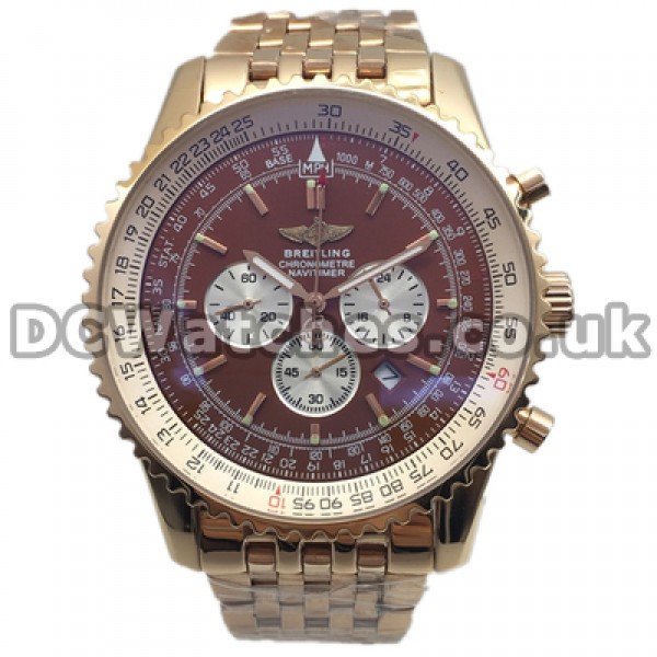 Valuable Rose Gold Steel Cases 46MM Breitling Navitimer Copy Watches With Coffee Dials