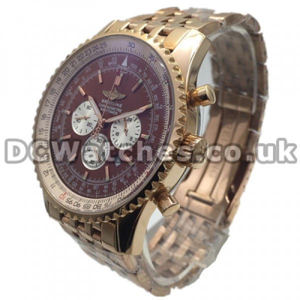 Valuable Rose Gold Steel Cases 46MM Breitling Navitimer Copy Watches With Coffee Dials