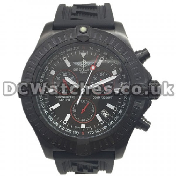 Solid Black Steel Cases Male 49MM Breitling Avenger Seawolf Fake Watches With Black Dials
