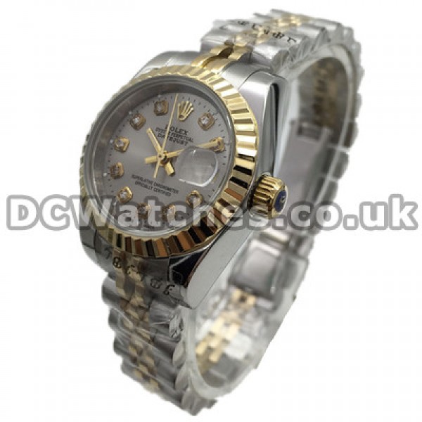 Pretty Steel & Yellow Gold Cases Rolex Lady Oyster Perpetual Copy Watches With Grey Dials Online