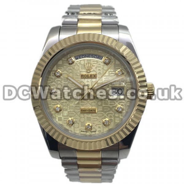 Valuable Gold Dials 41MM Rolex Day-Date II Fake Watches With Diamond Hour Markers UK