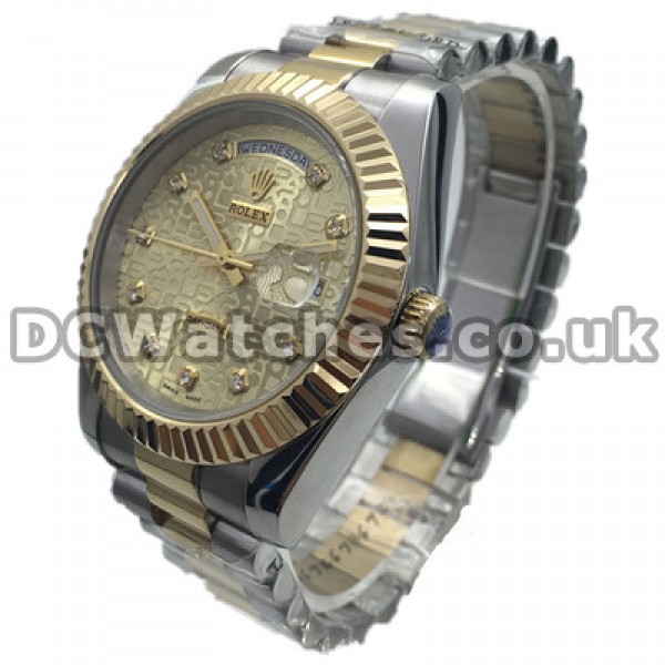 Valuable Gold Dials 41MM Rolex Day-Date II Fake Watches With Diamond Hour Markers UK