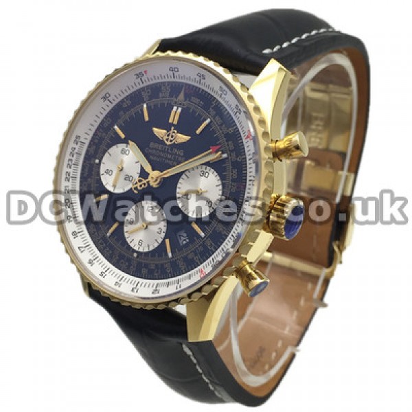 Popular Black Crocodile Straps Breitling Navitimer Fake Watches With Black Dials Sale