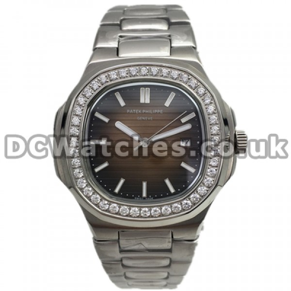 Pretty Steel Bracelets Swiss Patek Philippe Nautilus Fake Watches For Men With Coffee Dials