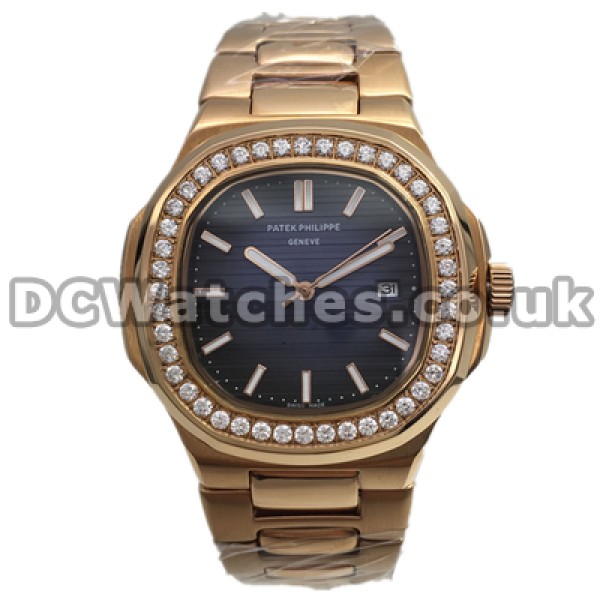 Novel Rose Gold Cases With Augers Patek Philippe Nautilus Fake Watches With Blue Dials