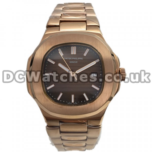 Mature Rose Gold Steel Bracelets And Coffee Dials Patek Philippe Nautilus Replica Watches For Men