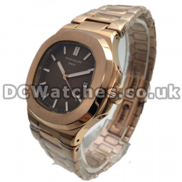 Mature Rose Gold Steel Bracelets And Coffee Dials Patek Philippe Nautilus Replica Watches For Men
