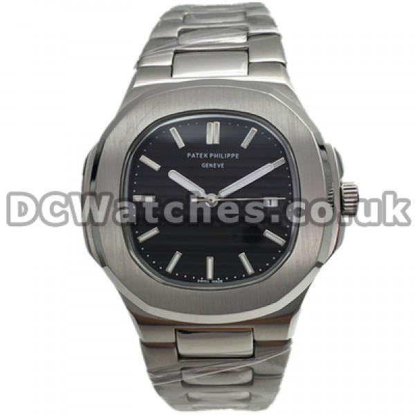 Concise Male Steel Bracelets Patek Philippe Nautilus Copy Watches With 41MM Black Dials