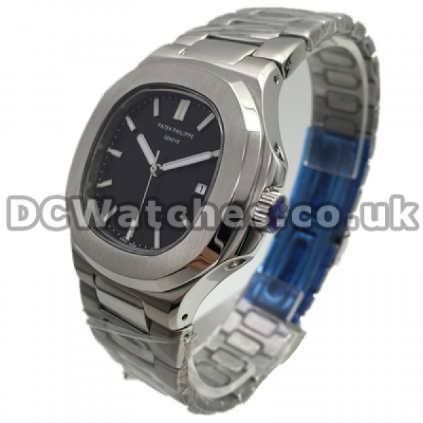 Concise Male Steel Bracelets Patek Philippe Nautilus Copy Watches With 41MM Black Dials