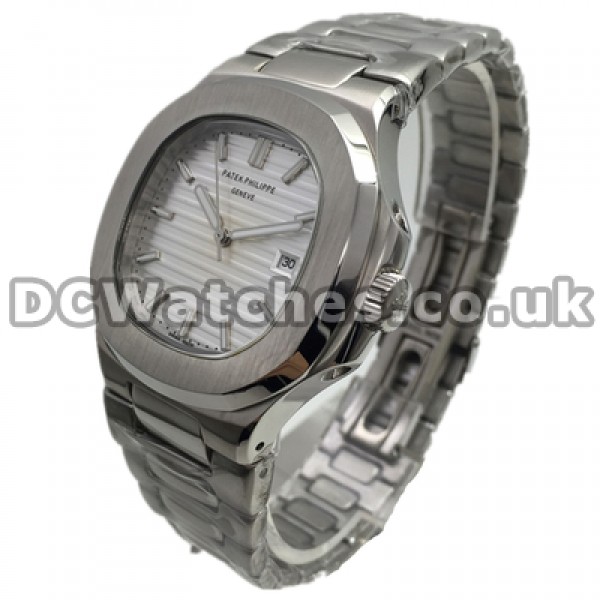 Legible White Dials Swiss Patek Philippe Nautilus Replica Watches With Steel Cases For Men