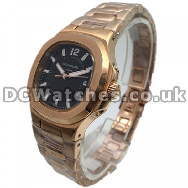 34MM Quartz Movements Female Patek Philippe Nautilus Copy Watches With Rose Gold Steel Bracelets
