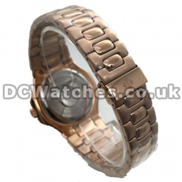 34MM Quartz Movements Female Patek Philippe Nautilus Copy Watches With Rose Gold Steel Bracelets