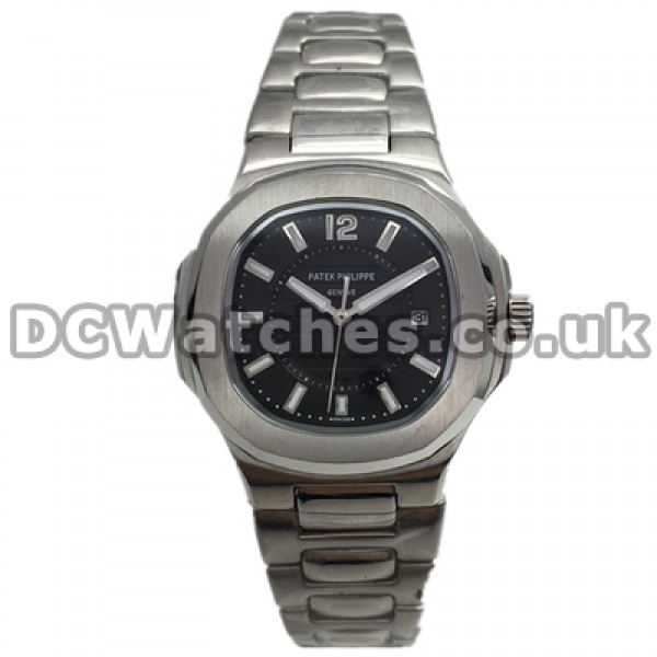Elegant Swiss Female Steel Bracelets Patek Philippe Nautilus Replica Watches With Black Dials Online