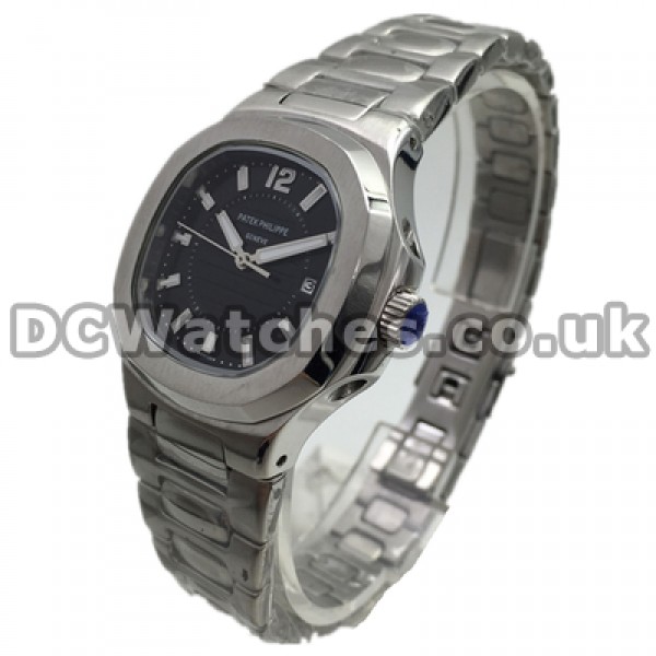 Elegant Swiss Female Steel Bracelets Patek Philippe Nautilus Replica Watches With Black Dials Online