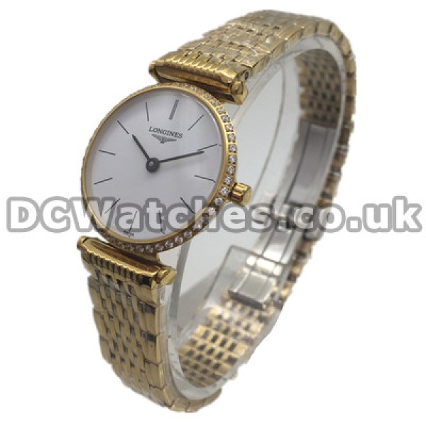 Luxury Yellow Gold Steel Bracelets Female Longines Elegant Series Copy Watches With White Dials