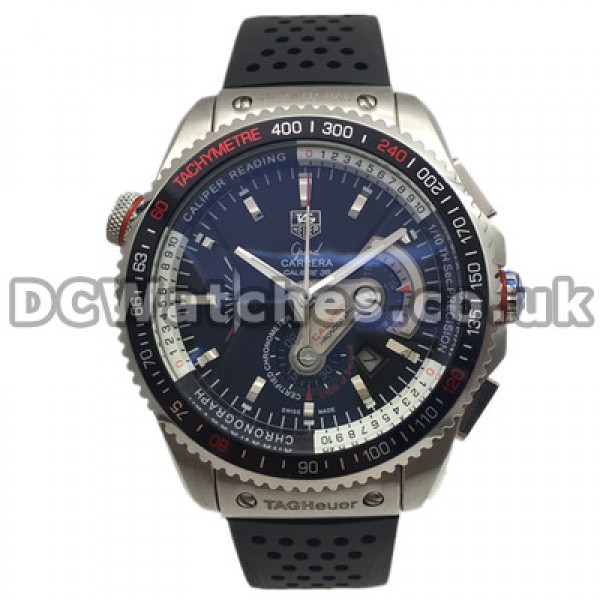 Special Quartz Male Tag Heuer Grand Carrera Fake Watches With Black Dials And Steel Cases