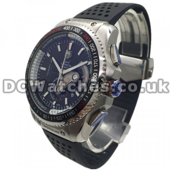 Special Quartz Male Tag Heuer Grand Carrera Fake Watches With Black Dials And Steel Cases