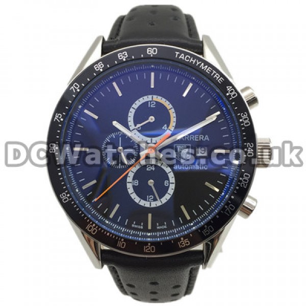 Comfortable Black Leather Straps Automatic Tag Heuer Carrera Copy Watches Sale For Men