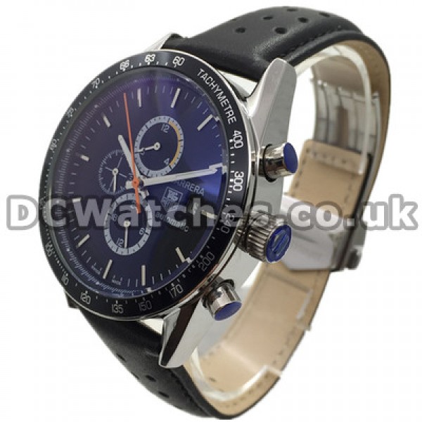 Comfortable Black Leather Straps Automatic Tag Heuer Carrera Copy Watches Sale For Men