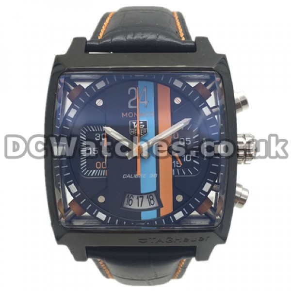 Unique Black Dials And Quartz Movements 39MM Tag Heuer Monaco Replica Watches For Men