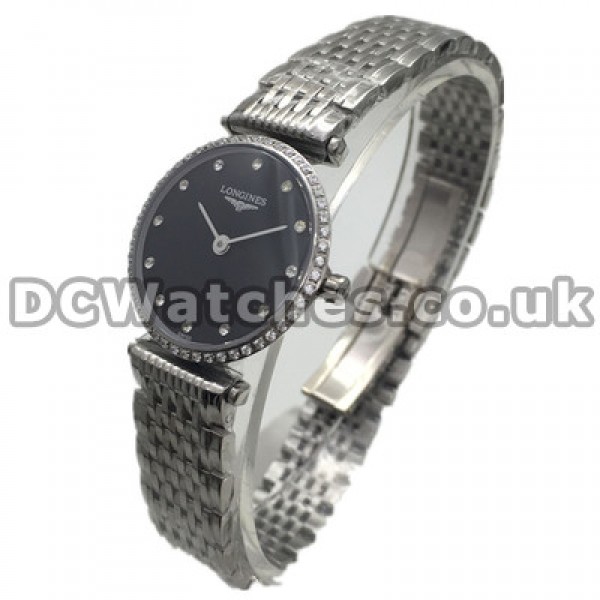 Delicate Black Dials 24MM Longines Elegant Series Replica Watches For Women With Steel Bracelets