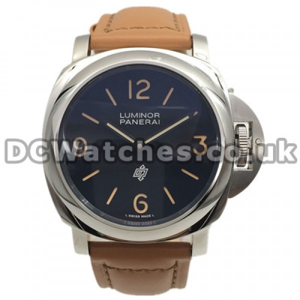 Popular Male Brown Leather Straps Panerai Luminor Base Replica Watches With Black Dials Sale