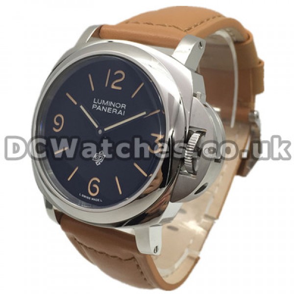 Popular Male Brown Leather Straps Panerai Luminor Base Replica Watches With Black Dials Sale