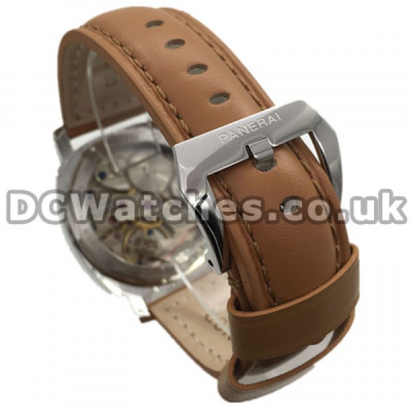 Popular Male Brown Leather Straps Panerai Luminor Base Replica Watches With Black Dials Sale