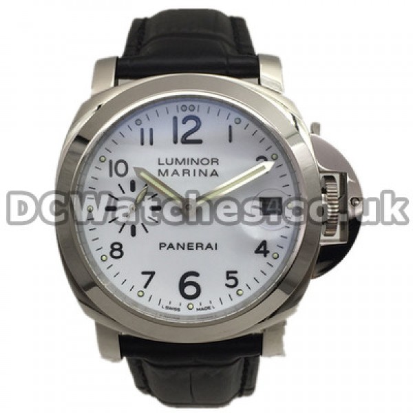 Functional Steel Cases Panerai Luminor Marina Fake Watches With White Dials And Black Arabic Numerals