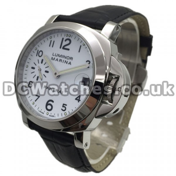 Functional Steel Cases Panerai Luminor Marina Fake Watches With White Dials And Black Arabic Numerals