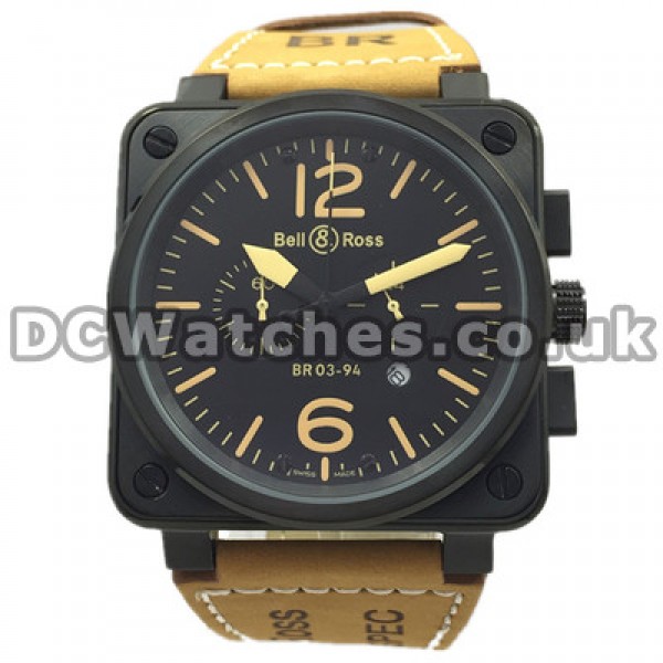 Sturdy Black Carbon & Steel Cases Bell And Ross BR03-94 Chronograph Fake Watches With Brown Straps