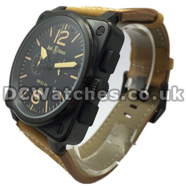 Sturdy Black Carbon & Steel Cases Bell And Ross BR03-94 Chronograph Fake Watches With Brown Straps
