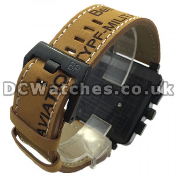 Sturdy Black Carbon & Steel Cases Bell And Ross BR03-94 Chronograph Fake Watches With Brown Straps