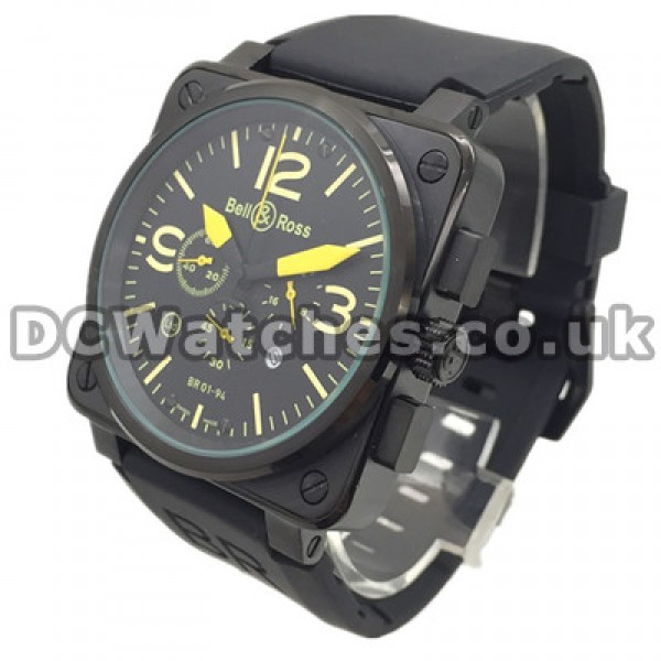 Cool 46MM Black Straps Bell And Ross BR01-94 Chronograph Copy Watches With Carbon & Steel Cases