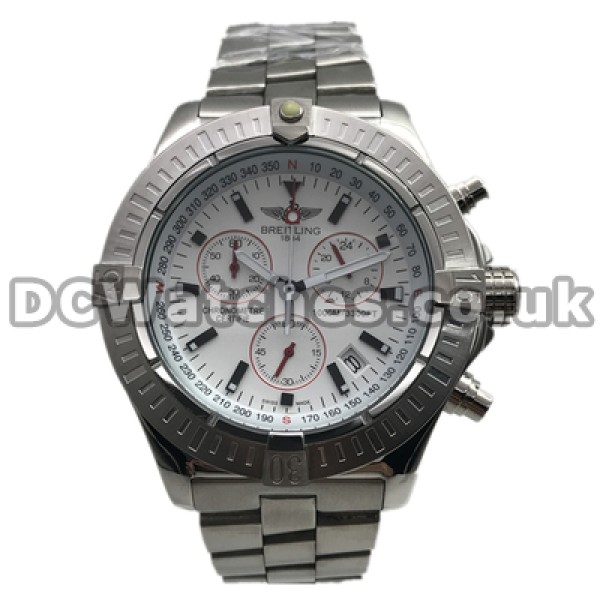 Fashionable 48.4MM White Dials Breitling Super Avenger Copy Watches With Steel Bracelets Sale