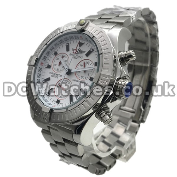 Fashionable 48.4MM White Dials Breitling Super Avenger Copy Watches With Steel Bracelets Sale