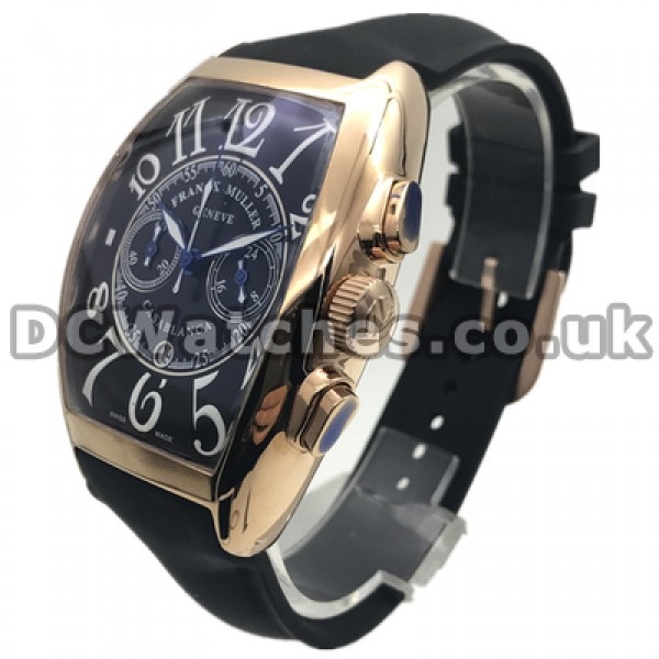 Sturdy 43.3MM Rose Gold Steel Cases Franck Muller Mariner Replica Watches With Black Straps