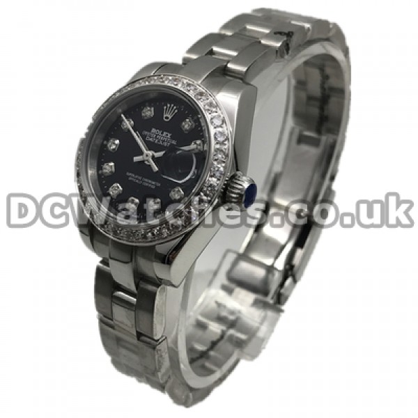 Hot-selling Black Dials And Diamond Indexes 26MM Rolex Datejust Replica Watches For Ladies