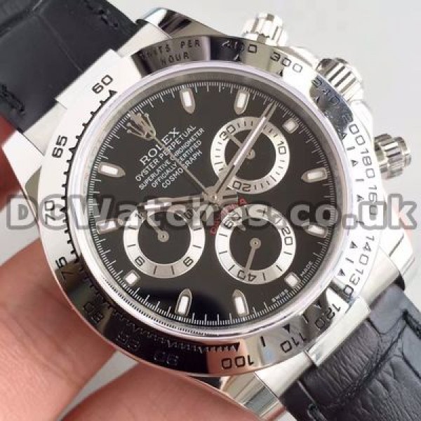 Valuable White Gold Cases Rolex Daytona 7750 Fake Watches With Black Crocodile Straps