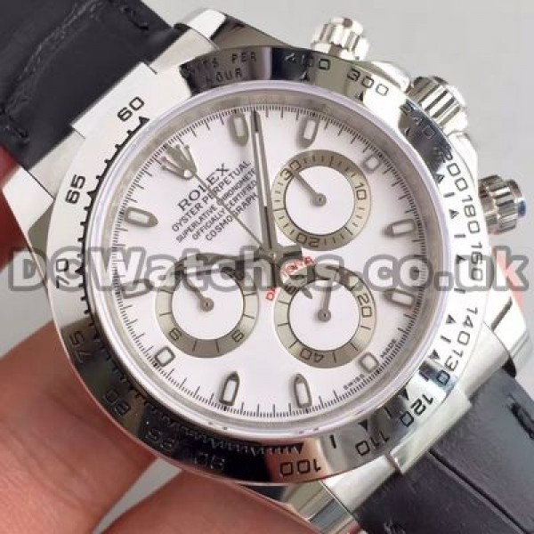 Clear White Dials And Indexes Rolex Daytona 7750 Replica Watches With White Gold Cases